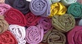 pile of several rolls of cloth arranged neatly Royalty Free Stock Photo