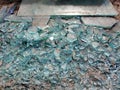 Pile of Shattered or Broken Clear Blue Glass