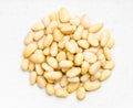 Pile of shelled pine nuts close up on gray Royalty Free Stock Photo