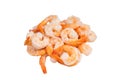 A pile of shrimp isoalted on a white background. The shrimp are small and pink. The pile is arranged in a way that makes Royalty Free Stock Photo