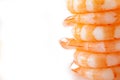 Pile of shrimps on white background with copy space