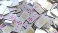 Pile of SIM cards with Deutsche Telekom AG logo, close-up. Editorial telecommunication related 3D rendering