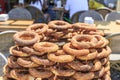 Pile of simits turkish bagels on street