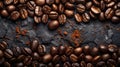 A pile of singleorigin coffee beans on black surface Royalty Free Stock Photo