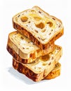 Pile of Sliced Raisin Bread on White Background with Light Shadow Royalty Free Stock Photo