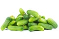 Pile of small fresh green cucumbers isolated