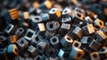 A Pile Of Small Metal Cubes And Nuts Royalty Free Stock Photo