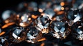 A pile of small reflective, glassy diamonds shines brightly.Expensive jewelry displays piled up and some fell on the ground