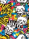 A pile of small to mediumsized cats on colorful textile background Royalty Free Stock Photo