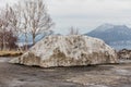 Pile of snow like a rock near Lake Toya in winter in Hokkaido, Japan Royalty Free Stock Photo