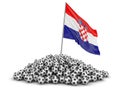 Pile of Soccer footballs and Croatian flag