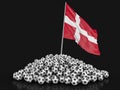 Pile of Soccer footballs and Danish flag