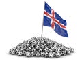 Pile of Soccer footballs and Icelandic flag