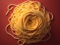 A pile of spaghetti on a brown background