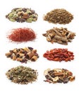 Pile of spices on white background.