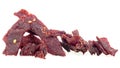 Pile of spicy beef jerky isolated on white background. Pieces of dry meat Royalty Free Stock Photo