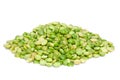 Pile split green peas isolated on white.