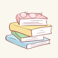Pile stack books glasses hand drawn style vector doodle design illustrations Royalty Free Stock Photo