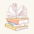 Pile stack books hand drawn style vector doodle design illustrations