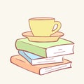 Pile stack cup mug coffee tea books hand drawn style vector doodle design illustrations Royalty Free Stock Photo
