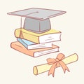 Pile stack diploma graduation academic cap books hand drawn style vector doodle design illustrations Royalty Free Stock Photo