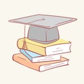 Pile stack graduation academic cap books hand drawn style vector doodle design illustrations Royalty Free Stock Photo