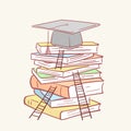 Pile stack ladder graduation academic cap books hand drawn style vector doodle design illustrations Royalty Free Stock Photo