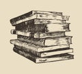 Pile stack of old books vintage hand drawn vector