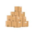 Pile of stacked cardboard boxes isolated on white background. Vector illustration.