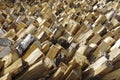 Pile of stacked firewood prepared for fireplace and boiler