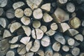 Pile of stacked firewood in rural garden ready for winter. Preparation for the winter. Wooden log abstract background Royalty Free Stock Photo