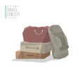 Pile stacked luggage flat vector.