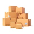 Pile of stacked sealed goods cardboard boxes