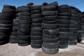 Pile and Stacks of Old Worn Used Tires