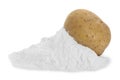 Pile of starch and fresh raw potato on white background Royalty Free Stock Photo