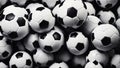 pile of stitched leather soccer balls in the shape of a vintage hexagon from the seventies Royalty Free Stock Photo
