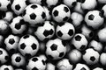 pile of stitched leather soccer balls in the shape of a vintage hexagon from the seventies Royalty Free Stock Photo