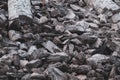 Pile of stones. heap of rocks. ruins of destroyed buildings