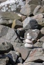 Pile of stones carefully arranged in a balanced stack atop a rocky surface Royalty Free Stock Photo