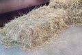 A pile of straw on field, straw bales after harvest