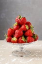 Pile of strawberries on glass cake stand