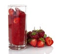 Pile strawberries in glass strawberry puree with slices isolated. Royalty Free Stock Photo