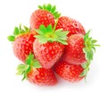 Pile of strawberries isolated on white, top view