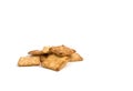 Pile sugar biscuit or crackers on white background