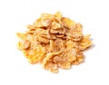 Pile of sugar-coated cornflakes closeup on white