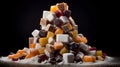 Pile of sugar cubes and sweets