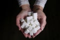 A pile of sugar in a woman`s hands Royalty Free Stock Photo