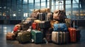 pile of suitcases at the airport. strike of airport workers. social problems