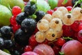 Pile of summer ripe raw berries, blackcurrant, redcurrant, gooseberry, blackberry. Sweet and sour vegeterian diet