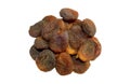 Pile of sun dried apricots isolated on the white background Royalty Free Stock Photo